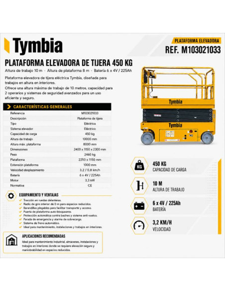 Scissor Lifts-TYMBIA-Lifting platform 10m Work Electric Scissors - 450kg