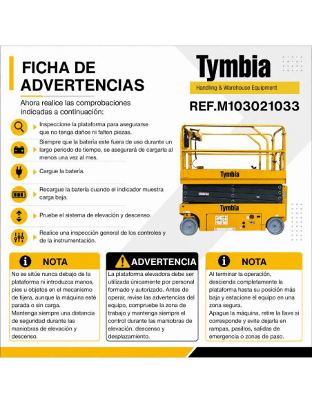 Plataformas de Tesoura-TYMBIA-Plataforma elevatória Tesoura elétrica de trabalho 10M - 450kg