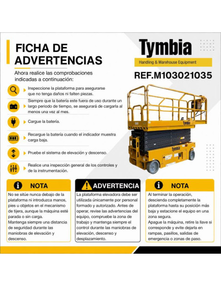 Plates-Formes À Ciseaux-TYMBIA-Plate-forme élévatrice des ciseaux électriques 12m Travail - 320kg