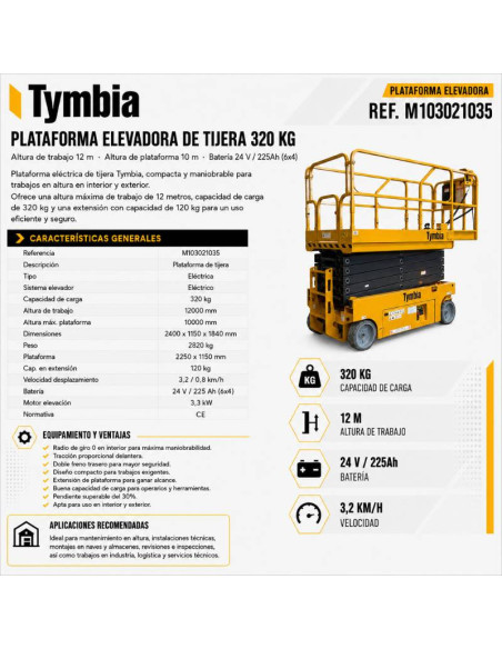 Plates-Formes À Ciseaux-TYMBIA-Plate-forme élévatrice des ciseaux électriques 12m Travail - 320kg