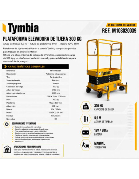 Scherenplattformen-TYMBIA-Hebebühne scheren 5.9m-300kg halbelektrisch