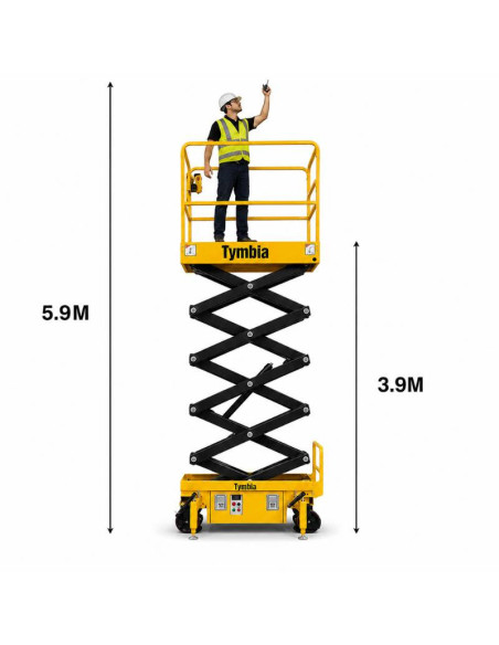 Plataformas de Tesoura-TYMBIA-Plataforma elevatória tesoura 5.9m-300kg semi elétrico