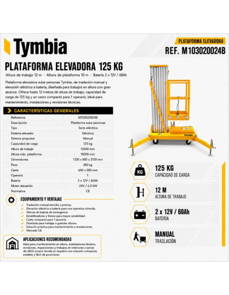 Mobile Work Platforms-TYMBIA-Lifting platform 12M - 125kg battery elevation