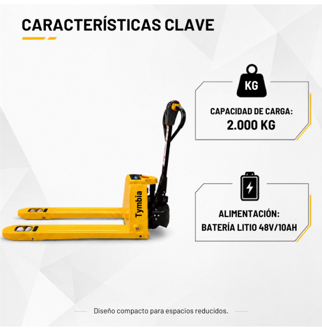 Transpaleta Litio 2000kg - 48V/10Ah - 550x1150mm