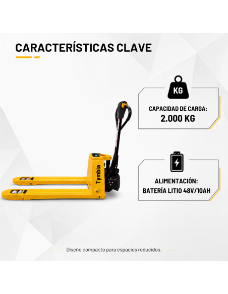 Lithium pallet truck 2000kg 550x1150mm | 48V / 10AH battery | TYMBIA