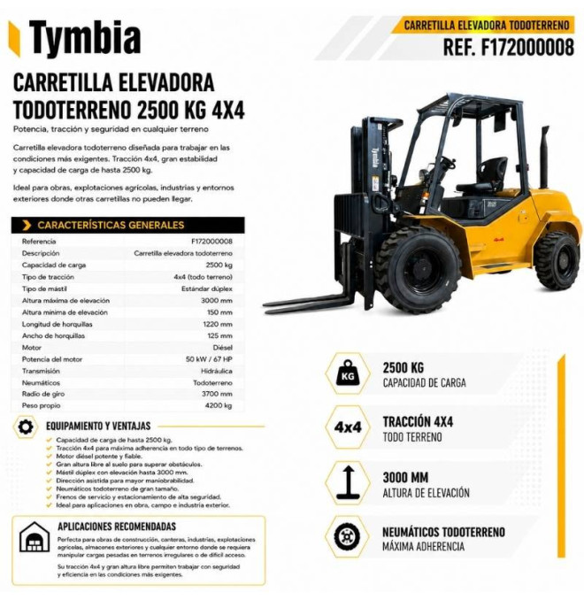 Chariot élévateur tout terrain 2500 kg 4x4