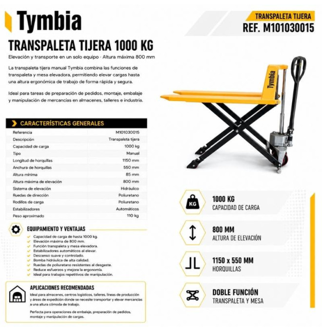 Transpallet a forbice di 1000kg - 850mm