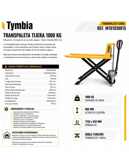 Transpallet a forbice di 1000kg - 850mm