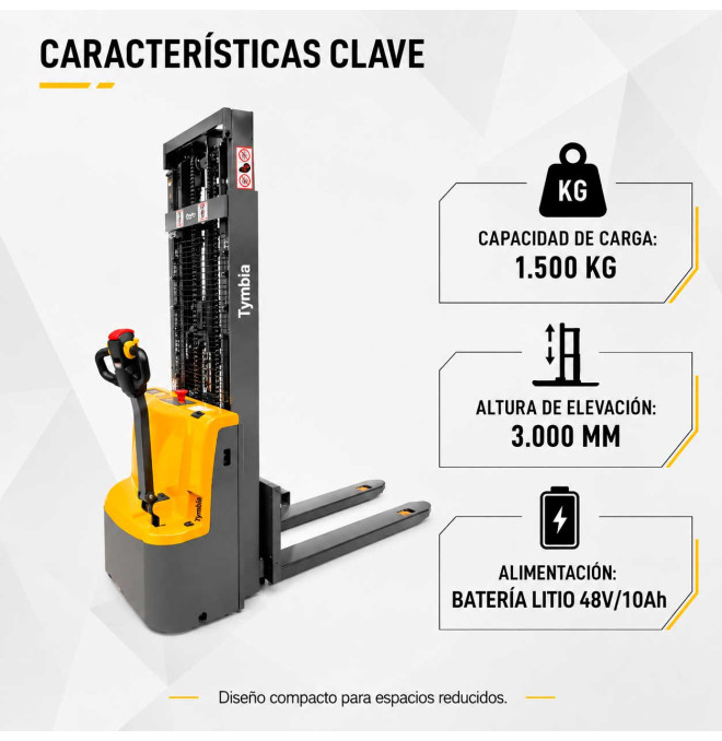 Electric stacker 1500kg at 3000mm 24V / 105Ah