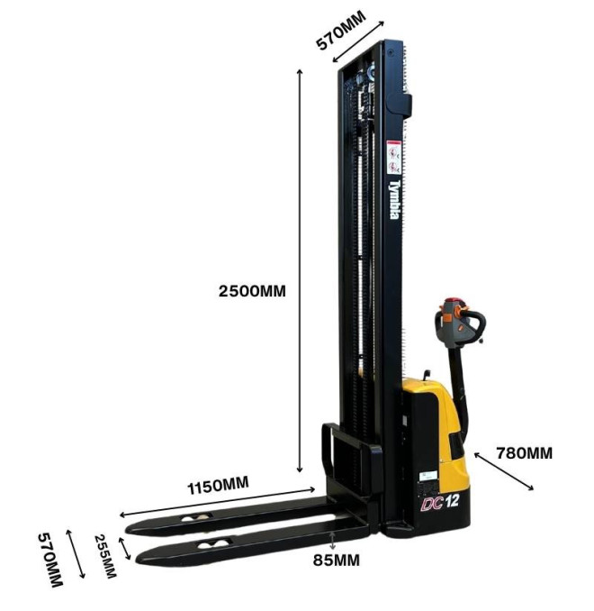 Electric stacker 1200kg at 4000mm - 24V / 100Ah