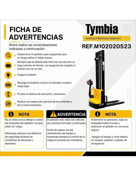 Electric stacker 1200kg at 4000mm - 24V / 100Ah
