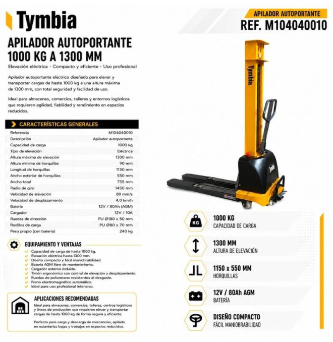 Gerbeur autoporté 1000kg à 1300mm
