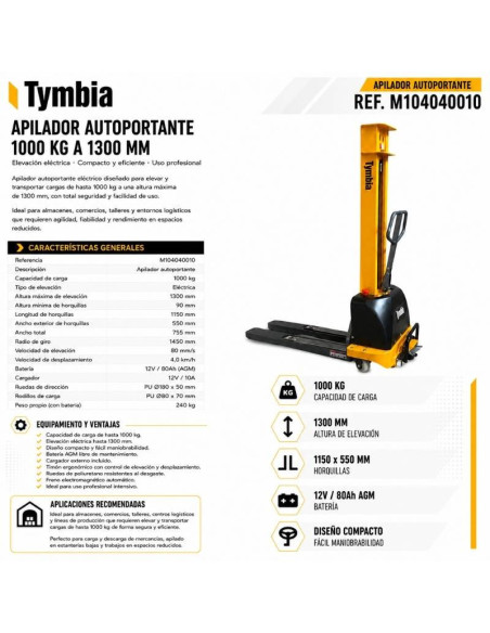 Self-supporting stacker 1000kg at 1300mm