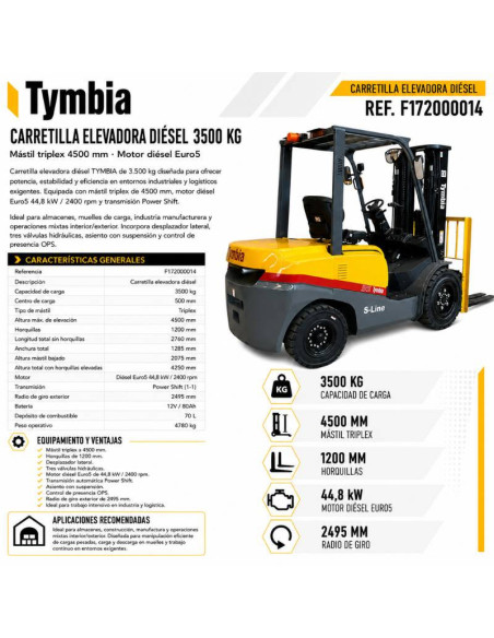 Chariot élévateur Diesel 3500kg - Mât Triplex 4500mm - Euro5