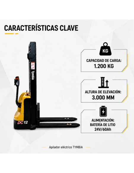 Gerbeur électrique 1200 kg à 3000mm lithium 24v / 60ah