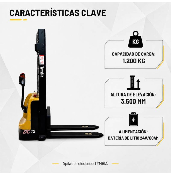 Gerbeur électrique 1200 kg à 3500mm lithium 24v / 60ah