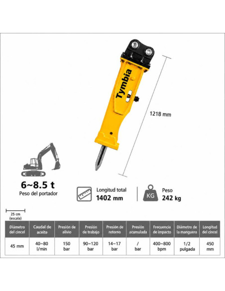 Martello idraulico per miniExcavatore 6000-8500KG Uso professionale