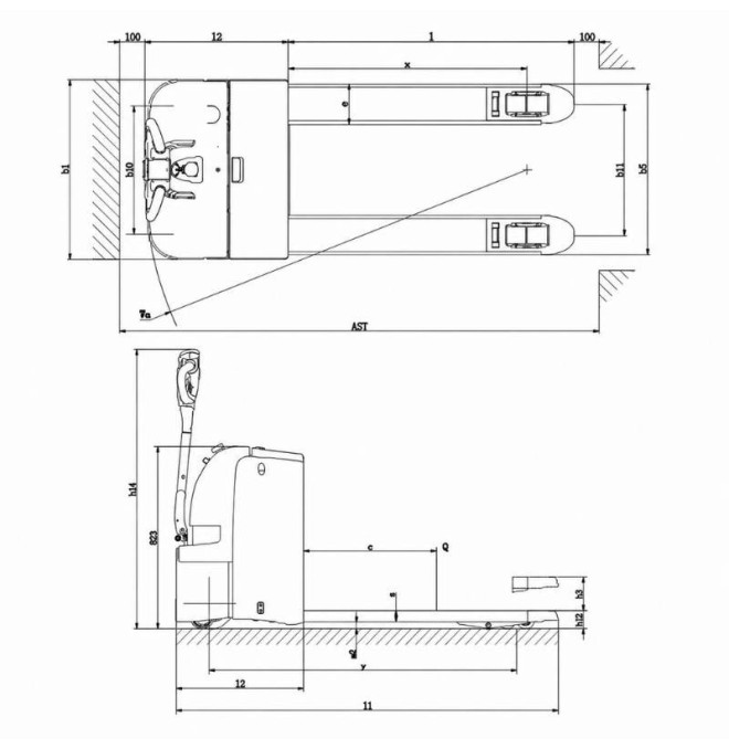 Transpallet al litio 2000kg con frutta cinquanta 685x990mm - batteria 24V / 175Ah