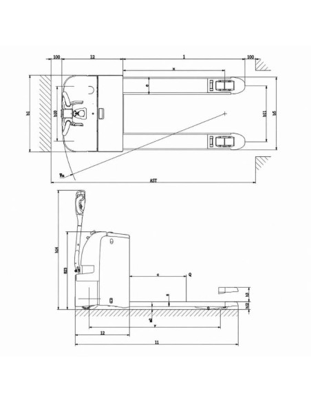 Transpalette au lithium 2000 kg avec des fendes fruits 685x990mm - batterie 24v / 175AH