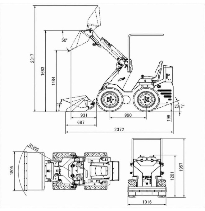 Minicargadora TY360Z Gasoline | 600kg Elevation | 270kg Nominal load