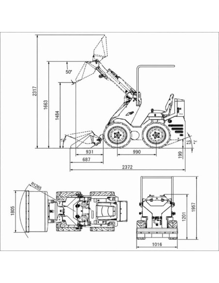 Minicargadora TY360Z Gasoline | 600kg Elevation | 270kg Nominal load