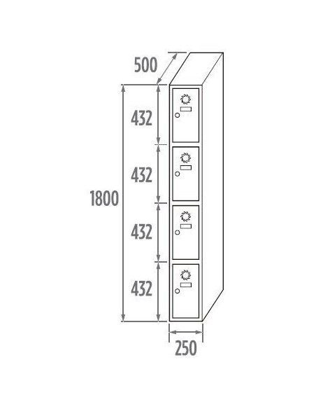 Lockers..-MEGABLOK-Casier 4 portes initiales 250/300/400mm