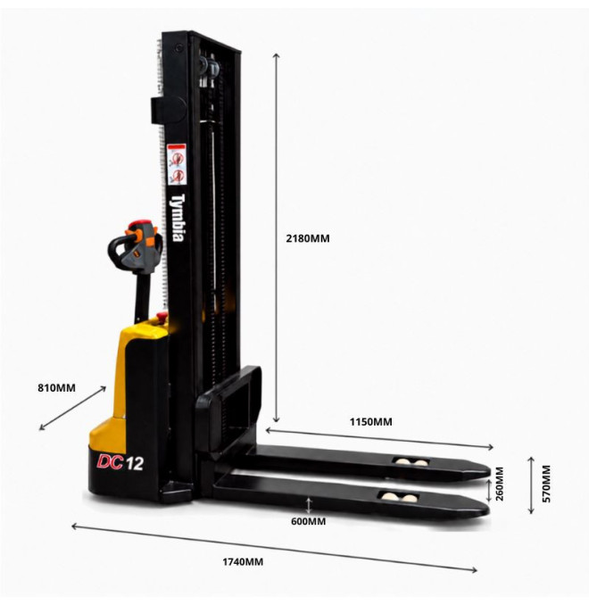 Electric stacker 1200kg at 3500mm Lithium 24V / 60AH TYMBIA
