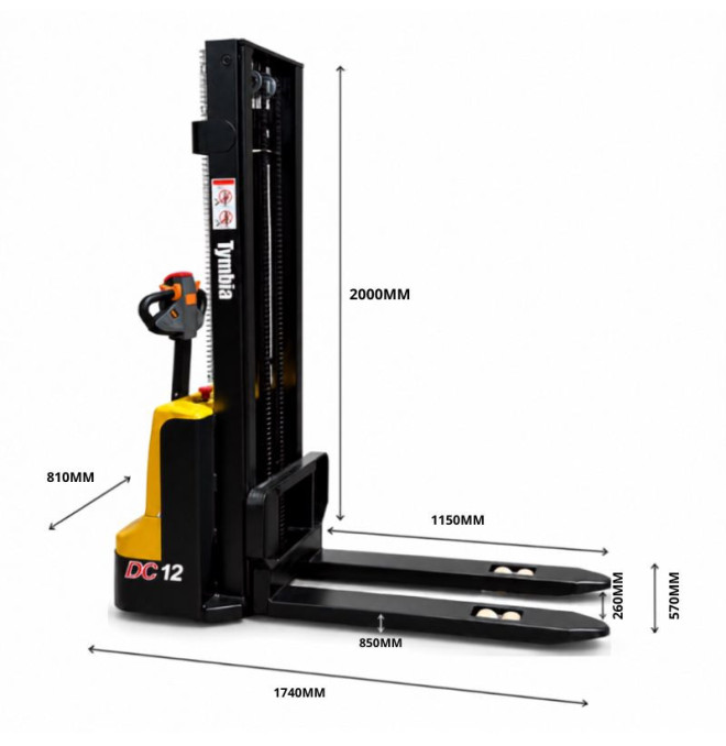 Electric stacker 1200kg at 3000mm - 24V / 100Ah