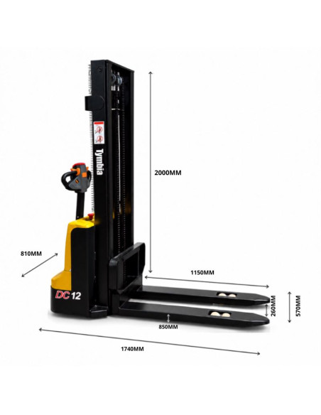 Electric stacker 1200kg at 3000mm - 24V / 100Ah