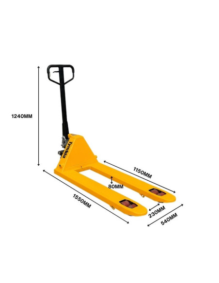 Manual pallet truck 2500kg and rubber wheels - safe load