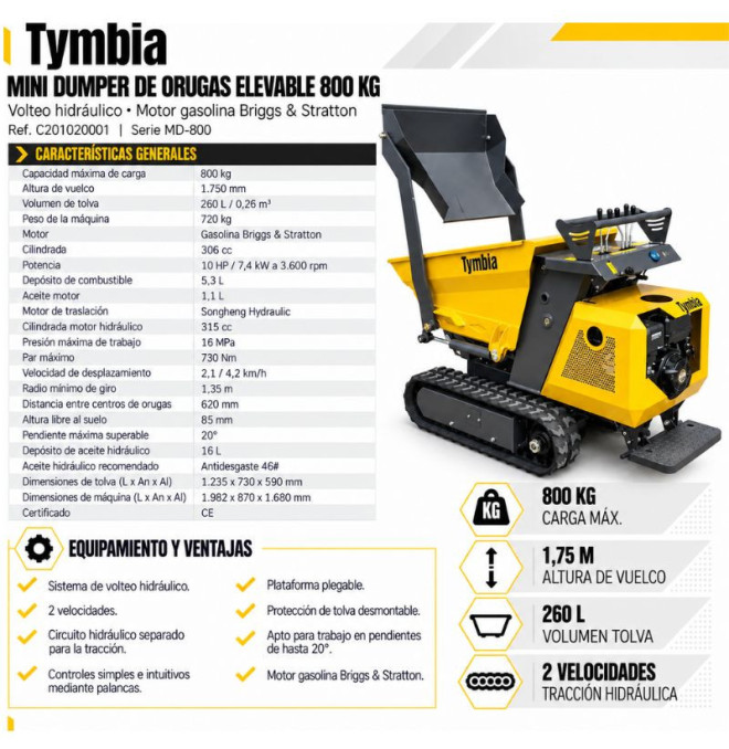 Mini dumper de Caterpillars 800kg Capacidade