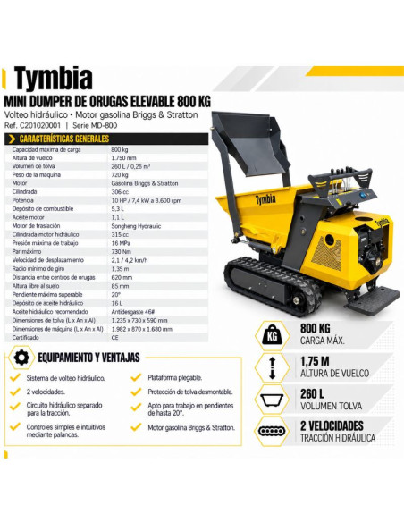 Mini dumper de Caterpillars 800kg Capacidade