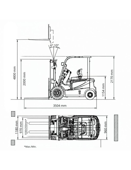 Gabelstapler Lithium 2500kg, Triplex-Mast auf 4800 mm - Bateri ...