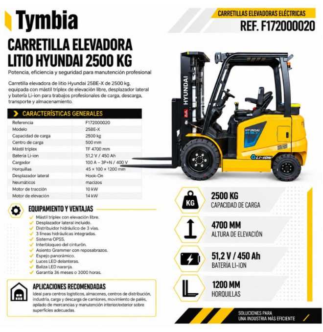 Empilhadeira Lithium Hyundai 2500kg Be-X Series TYMBIA