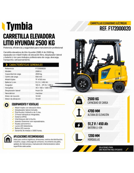Chariot élévateur Série Lithium Hyundai 2500kg Be-X TYMBIA