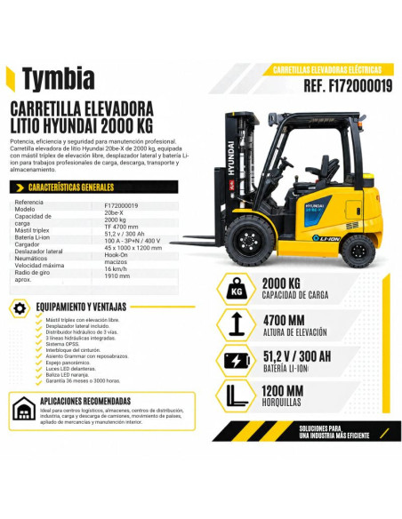 Carrello elevatore Lithium Hyundai 2000kg Be-X Series TYMBIA