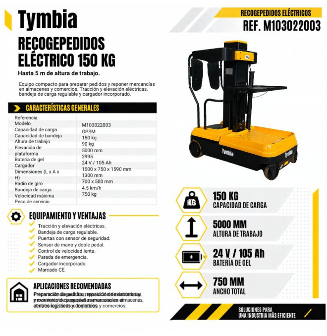 Kommissionierer Elektrisch 150kg bei 5000 mm alt. Werk TYMBIA