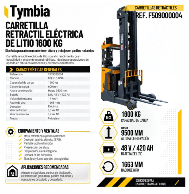 Chariot de lithium rétractile 1600kg TYMBIA