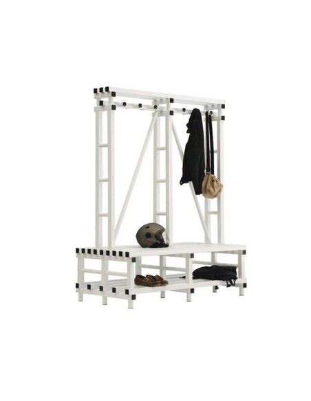 Kleidungsbänke--Doppelbank mit PVC-Halter und Regal für Kleider