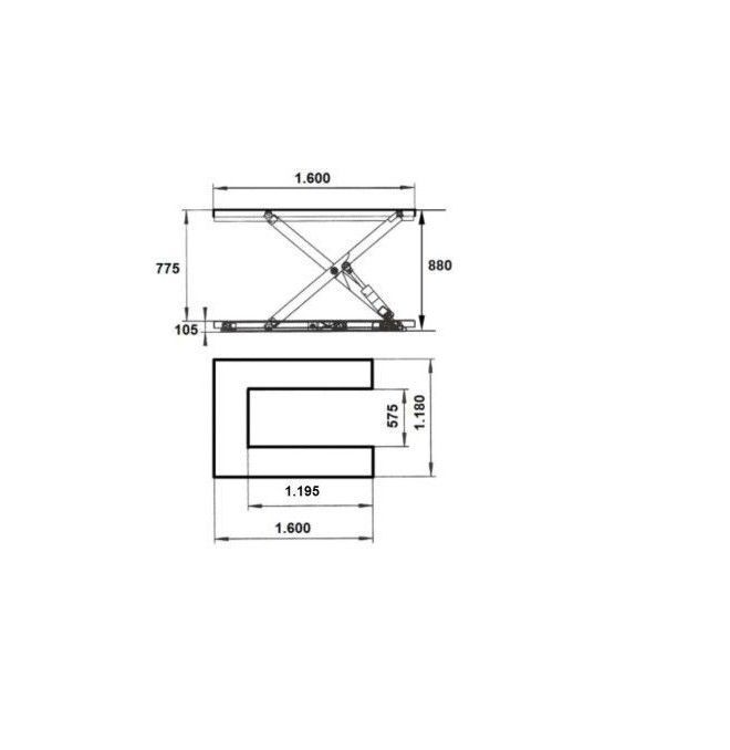 Mesas Eléctricas--Mesa Elevadora Eléctrica 1500kg a 880mm de 1600x1160mm (en U)