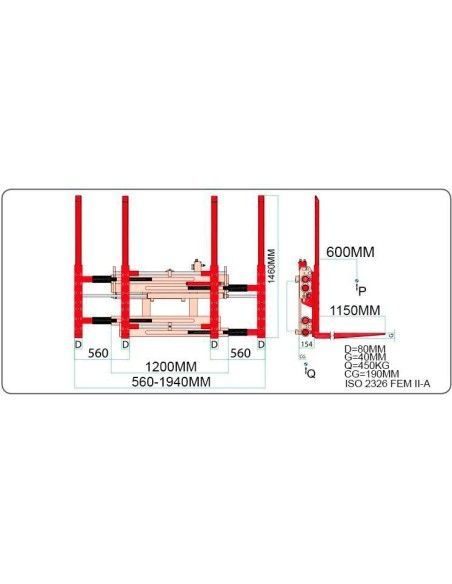 Sobre tablero: volteadores, pinzas,…--Posicionador Doble FEM2 2200kg ancho 1200mm