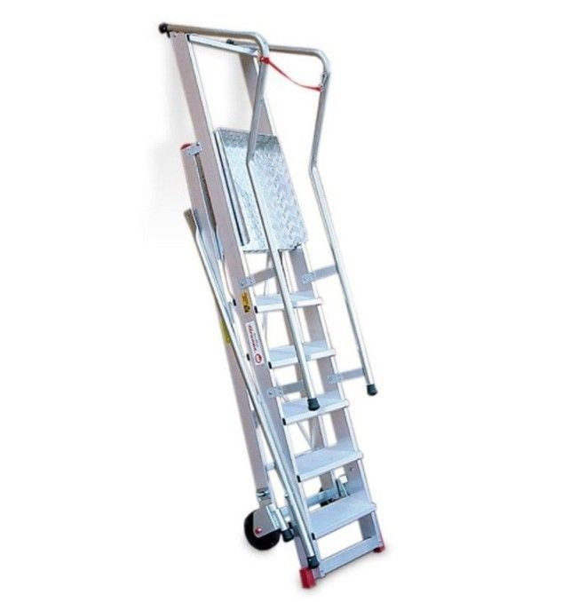 Treppe-Leiter Robust mit Plattform, Rädern und Schritten