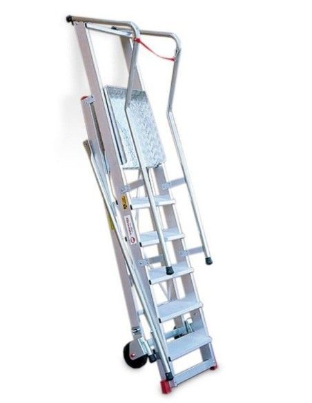 Treppe-Leiter Robust mit Plattform, Rädern und Schritten