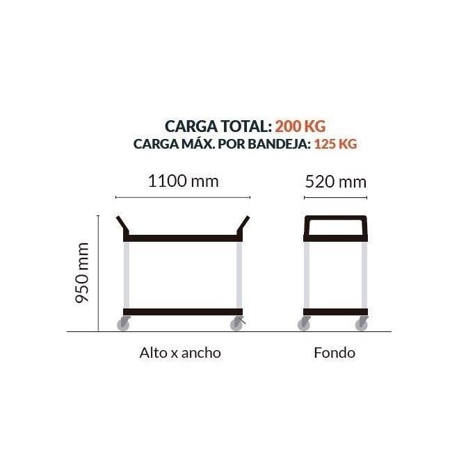 Cart Aluminum transport 2 shelves 1100x520mm