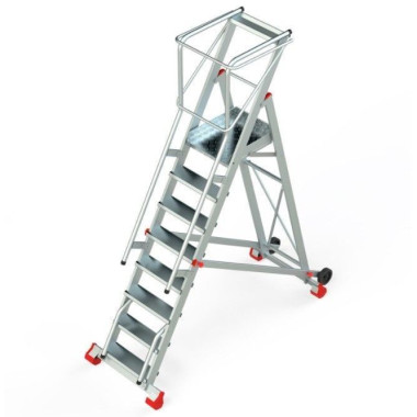 Treppe-Leiter Robust mit Plattform, Rädern und Schritten