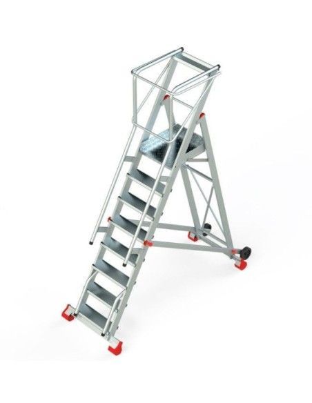 Treppe-Leiter Robust mit Plattform, Rädern und Schritten