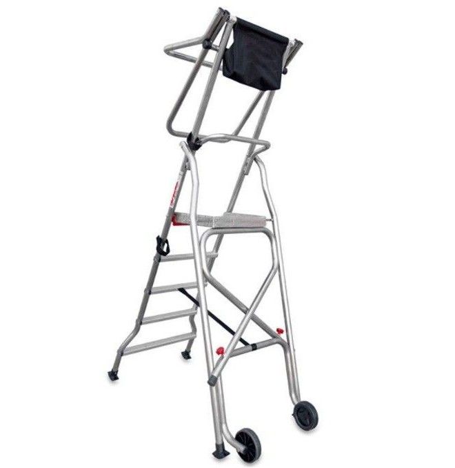 Escadaria--Escada Plegable com larga Plataforma, Rodas e Peldaños