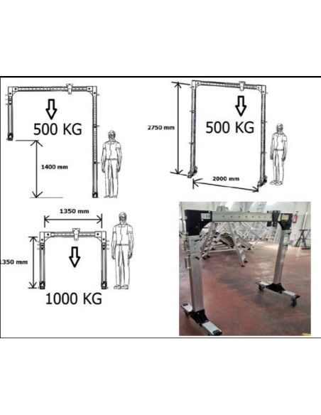 Gantries with polypast and cart-- Lightweight aluminium legs adjustable 1000/500kg