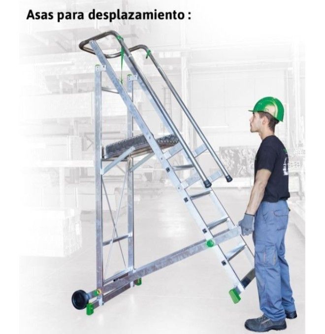Escadaria--Escada alumínio leve com plataforma e trilho