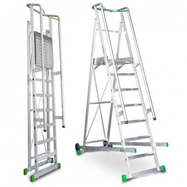 Escaliers--Échelle aluminium léger avec plate-forme et rail